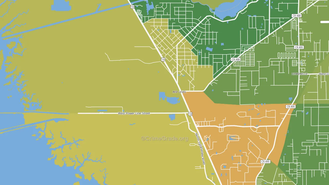 Red Level, FL Map of Murder Rates