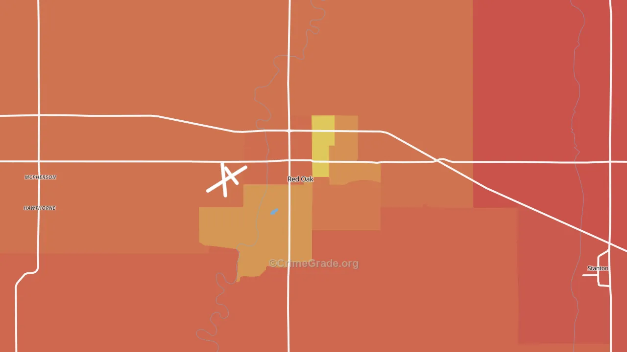 Red Oak, IA Map of Murder Rates