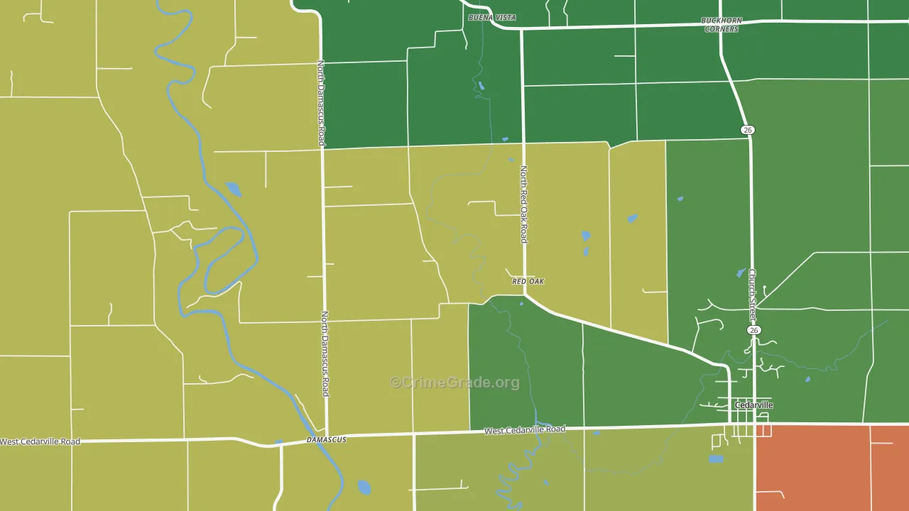 Red Oak, IL Map of Murder Rates