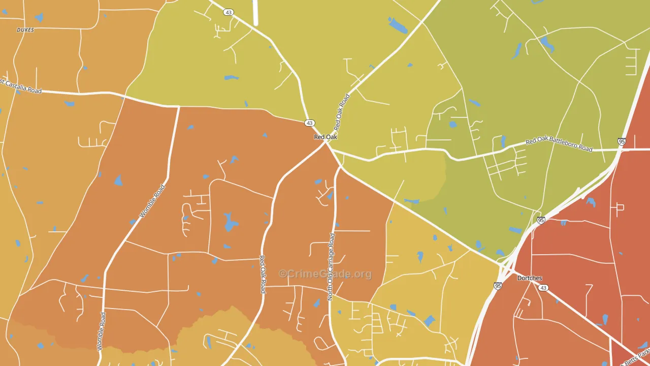 Red Oak, NC Map of Murder Rates