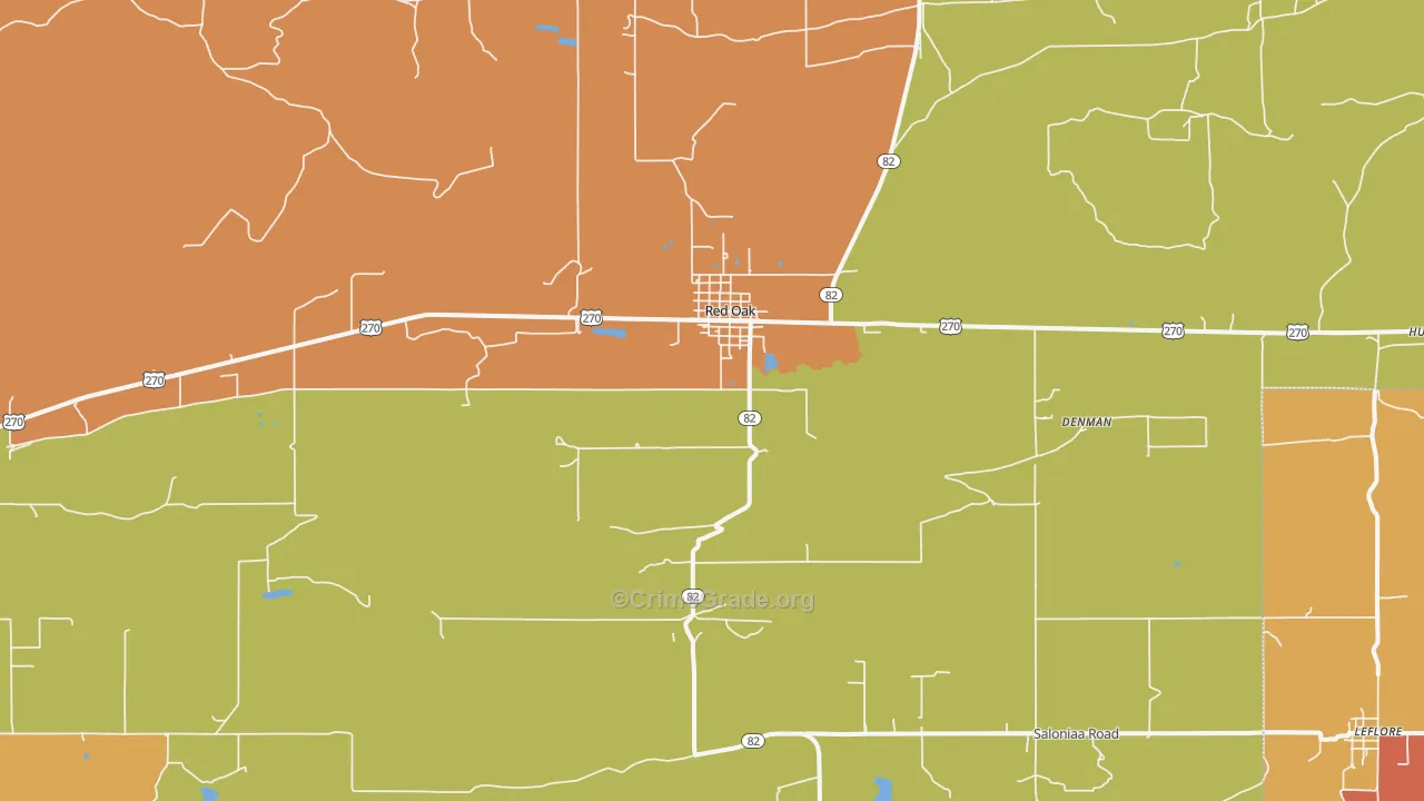 Red Oak, OK Map of Murder Rates