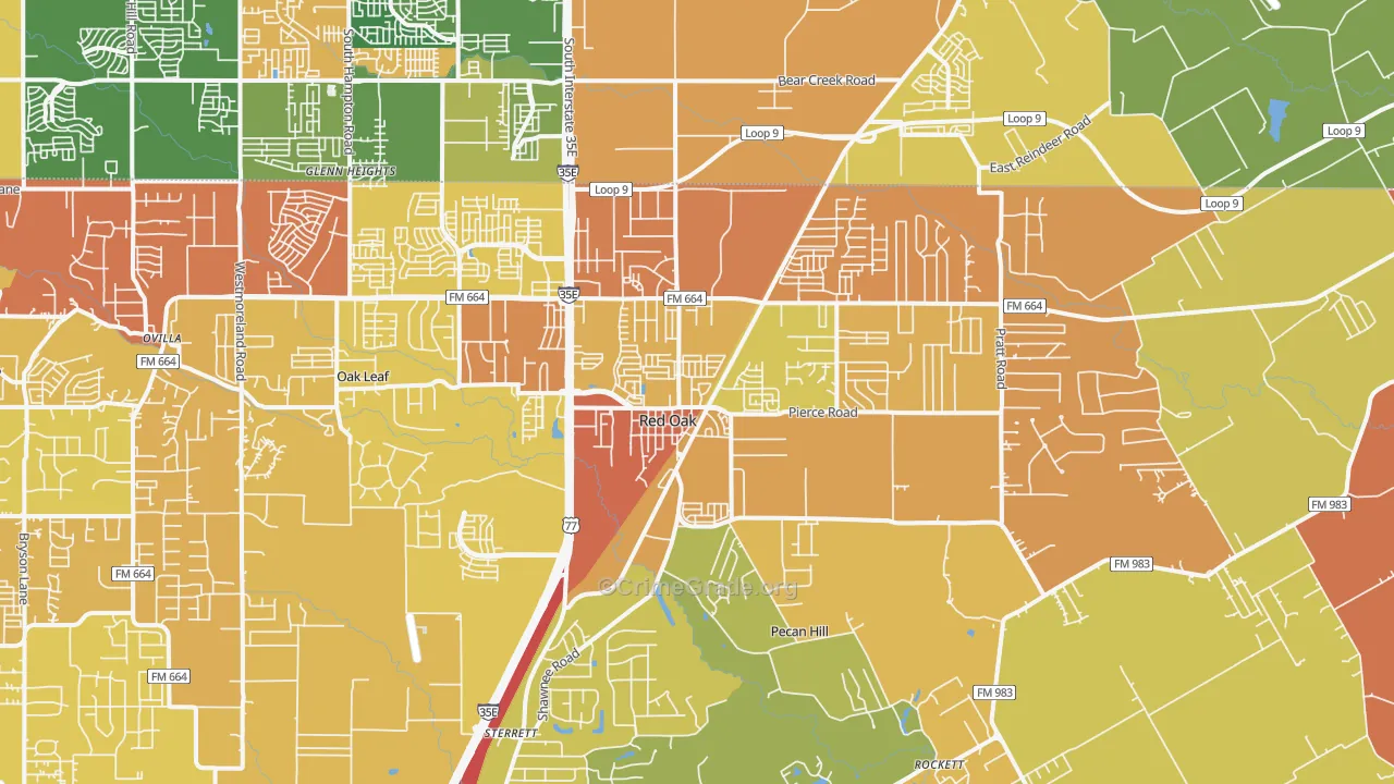 Red Oak, TX Map of Murder Rates