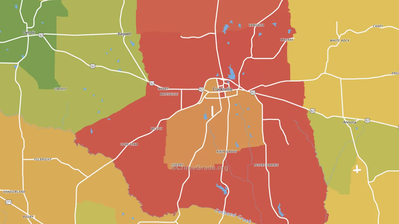 Red River County, TX Map of Murder Rates