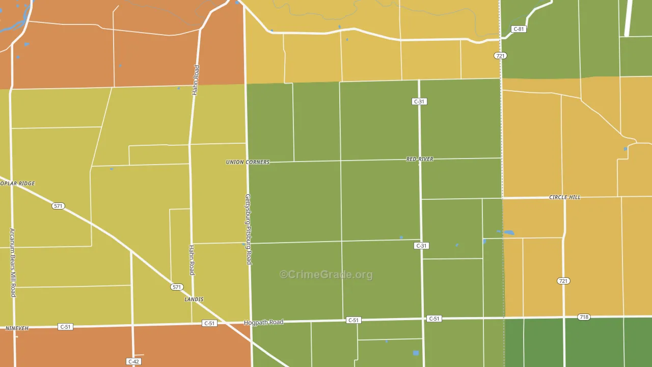 Red River, OH Map of Murder Rates