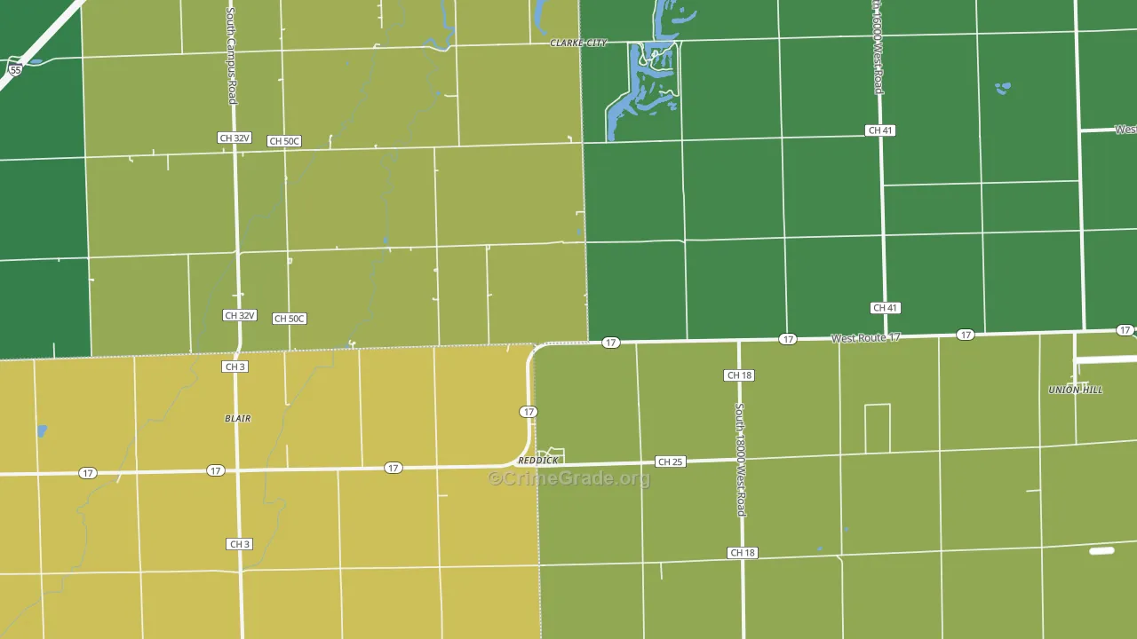 Reddick, IL Map of Murder Rates