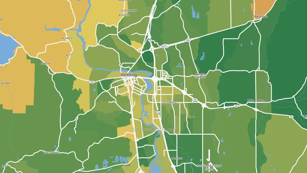 Redding, CA Map of Murder Rates