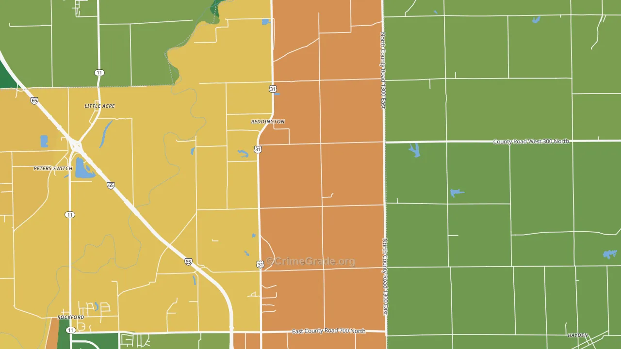 Reddington, IN Map of Murder Rates