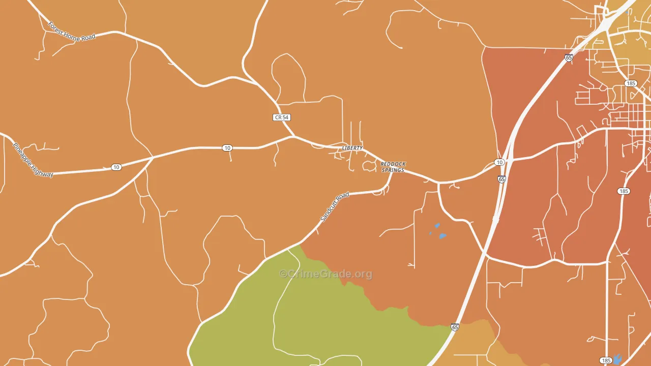 Reddock Springs, AL Map of Murder Rates