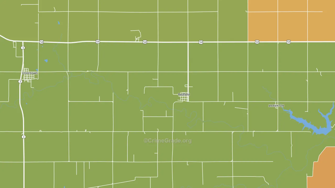 Redfield, KS Map of Murder Rates