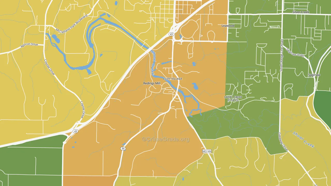 Redings Mill, MO Map of Murder Rates