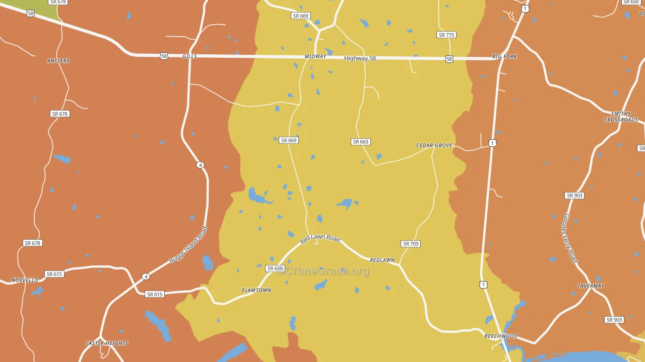 Redlawn, VA Map of Murder Rates