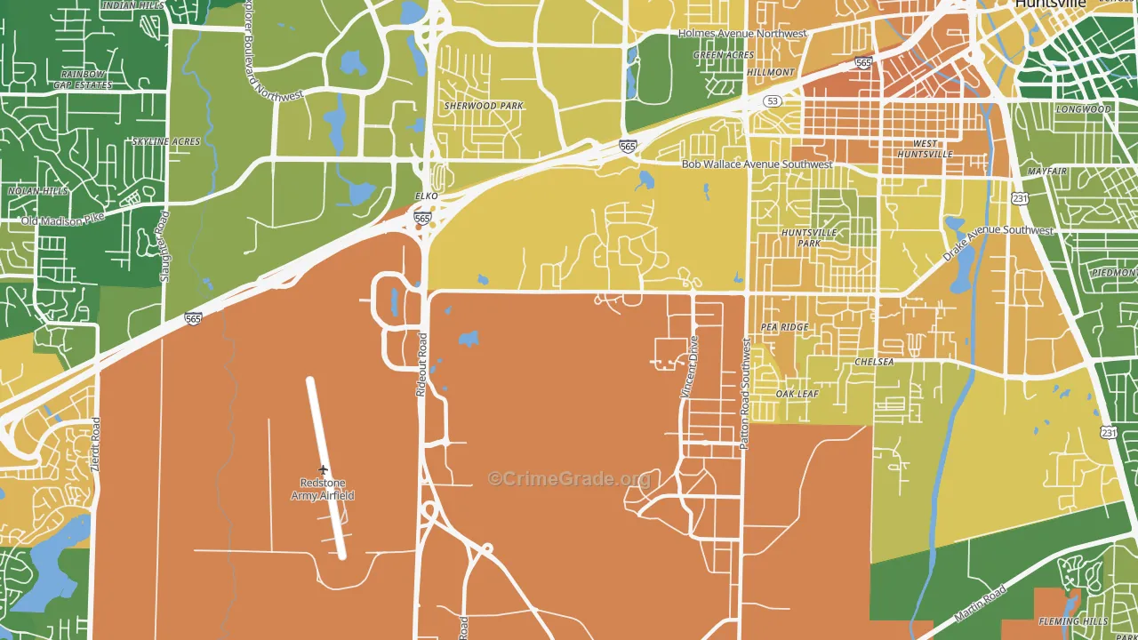 Redstone Arsenal, AL Map of Murder Rates