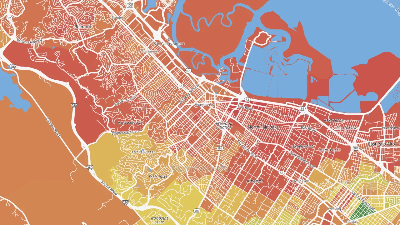 Redwood City, CA Map of Murder Rates
