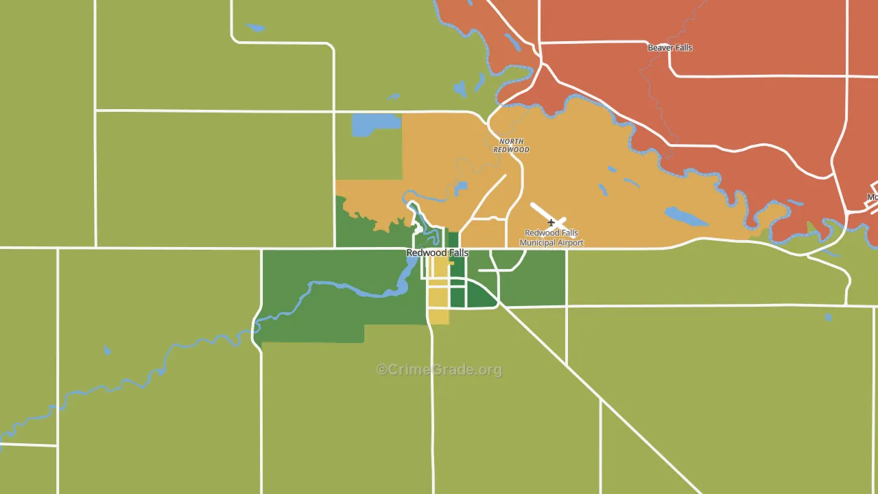Redwood Falls, MN Map of Murder Rates