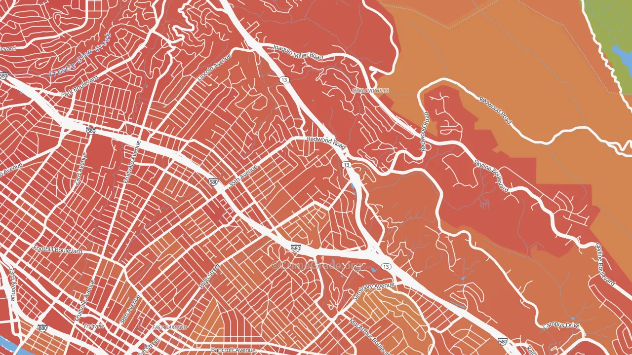 Redwood Heights, Oakland, CA Map of Murder Rates