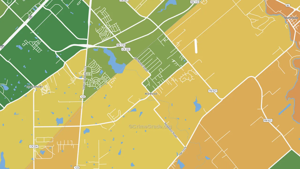Redwood, TX Map of Murder Rates