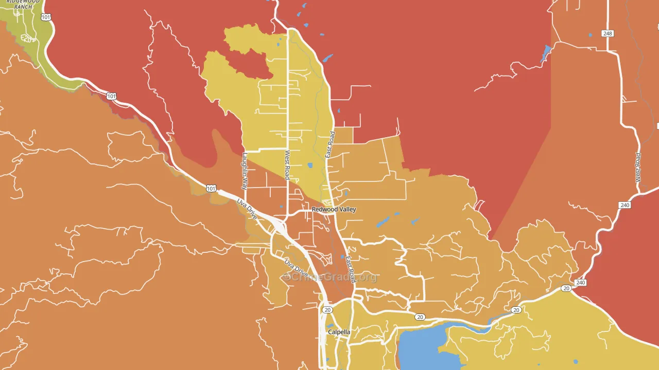 Redwood Valley, CA Map of Murder Rates
