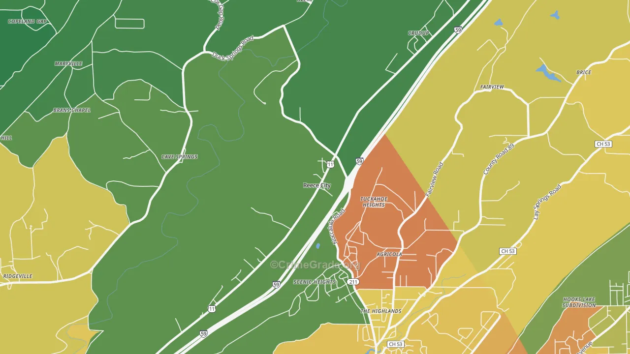 Reece City, AL Map of Murder Rates