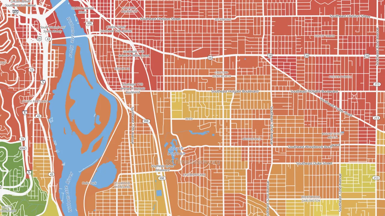 Reed, Portland, OR Map of Murder Rates