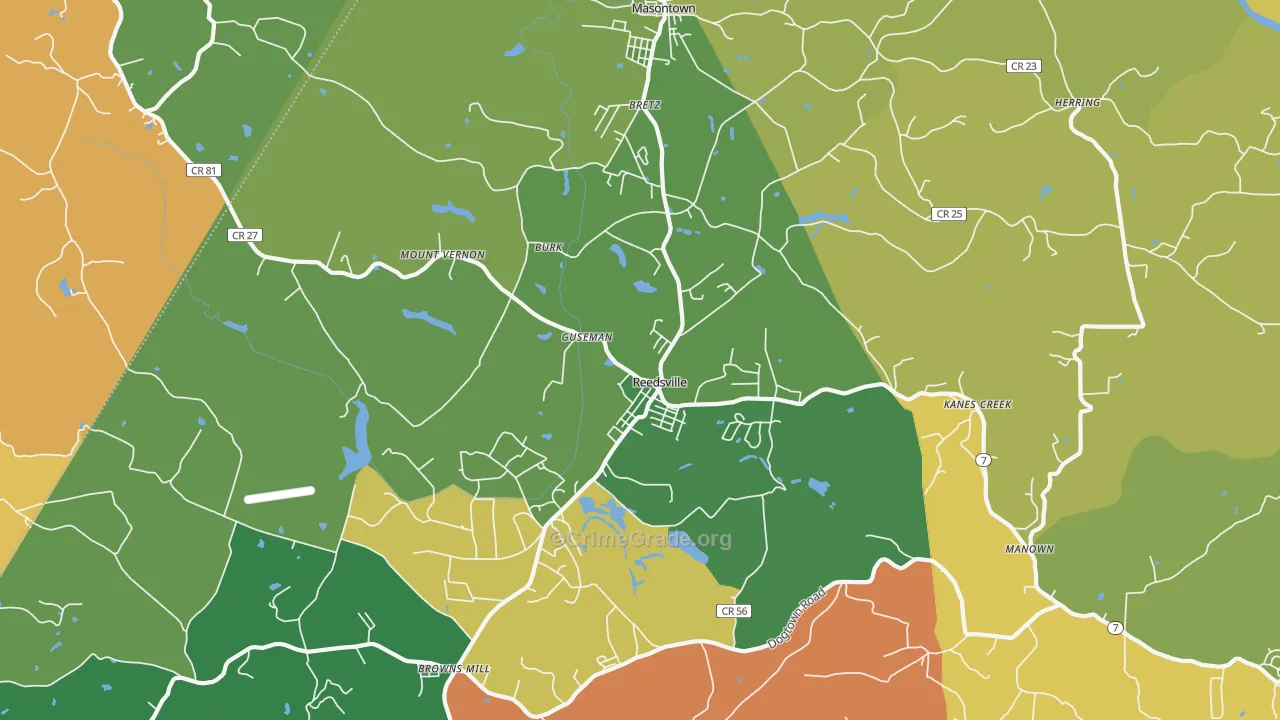 Reedsville, WV Map of Murder Rates