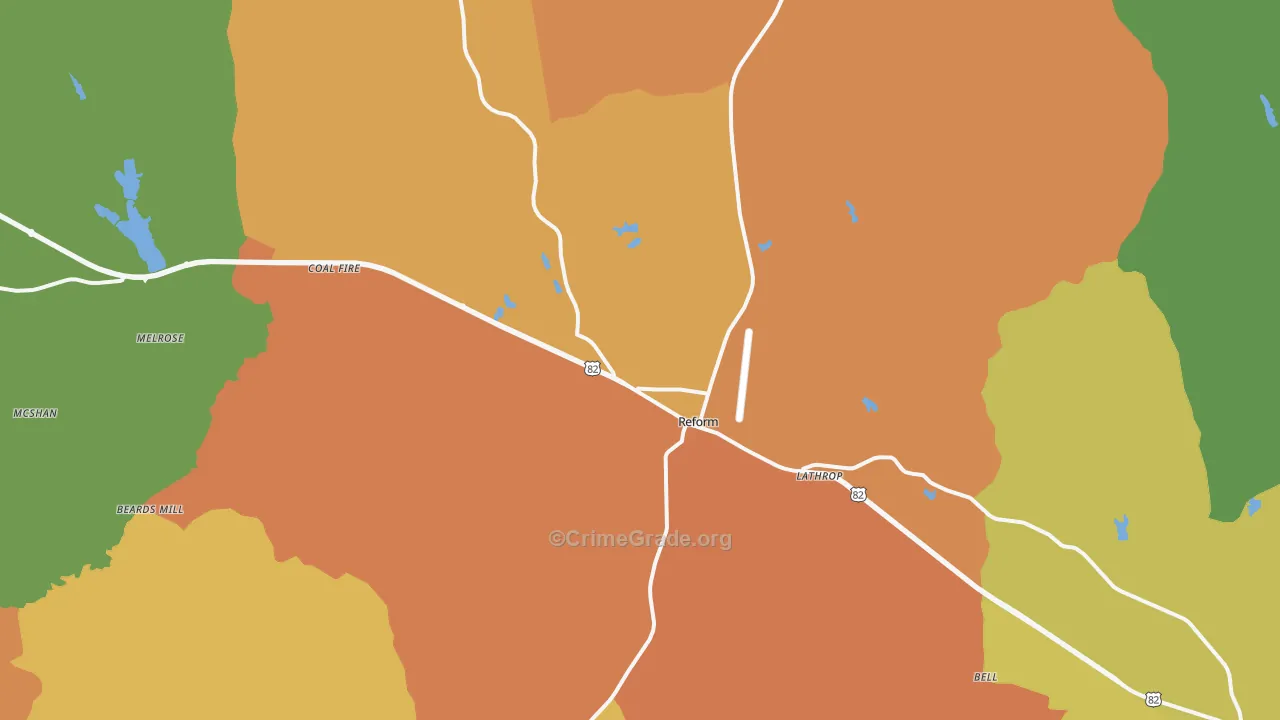 Reform, AL Map of Murder Rates