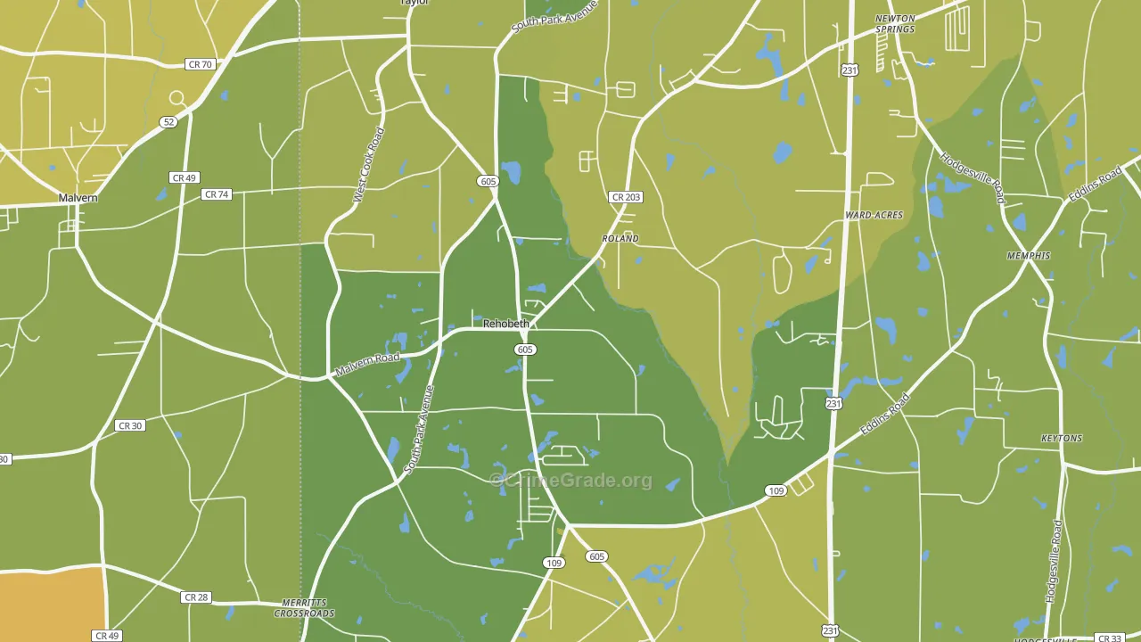 Rehobeth, AL Map of Murder Rates