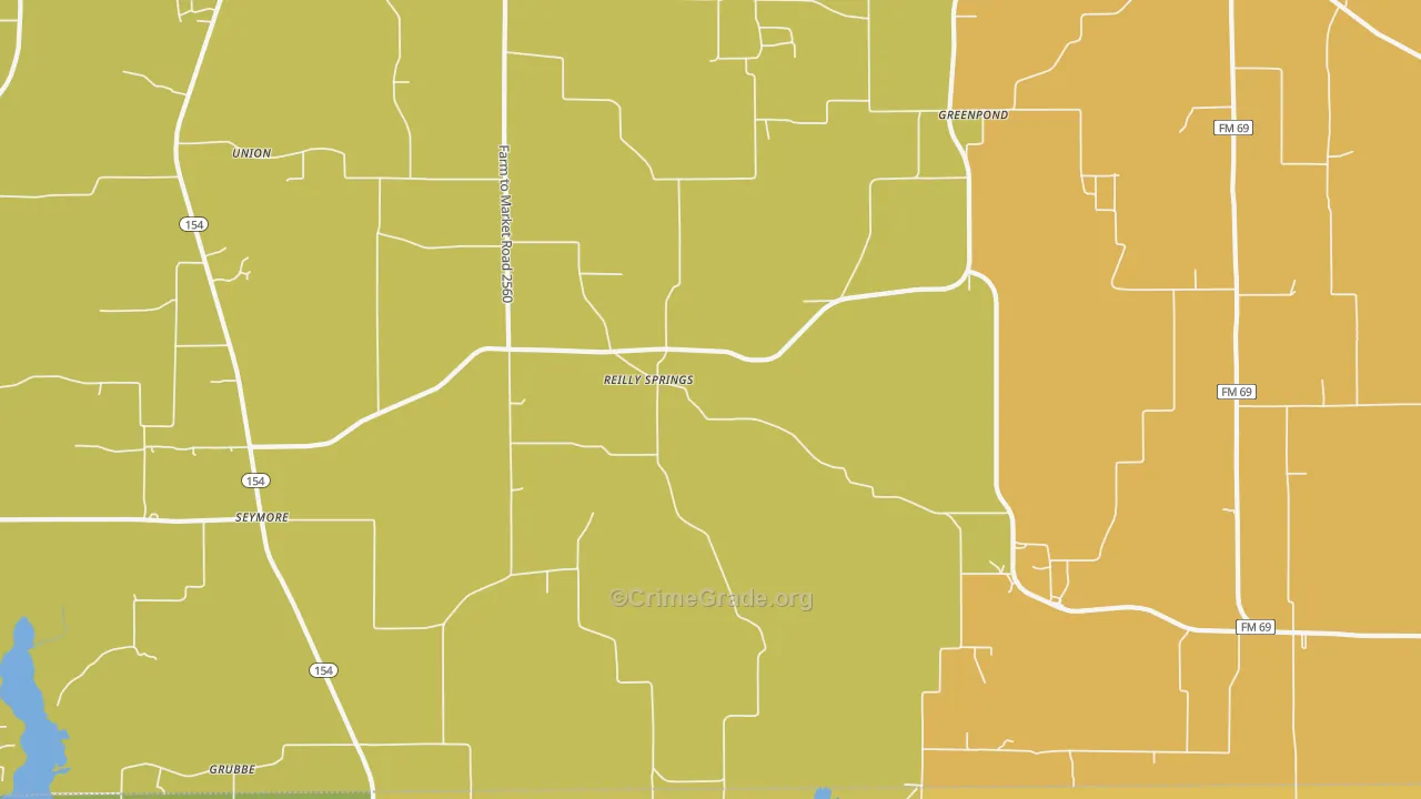 Reilly Springs, TX Map of Murder Rates