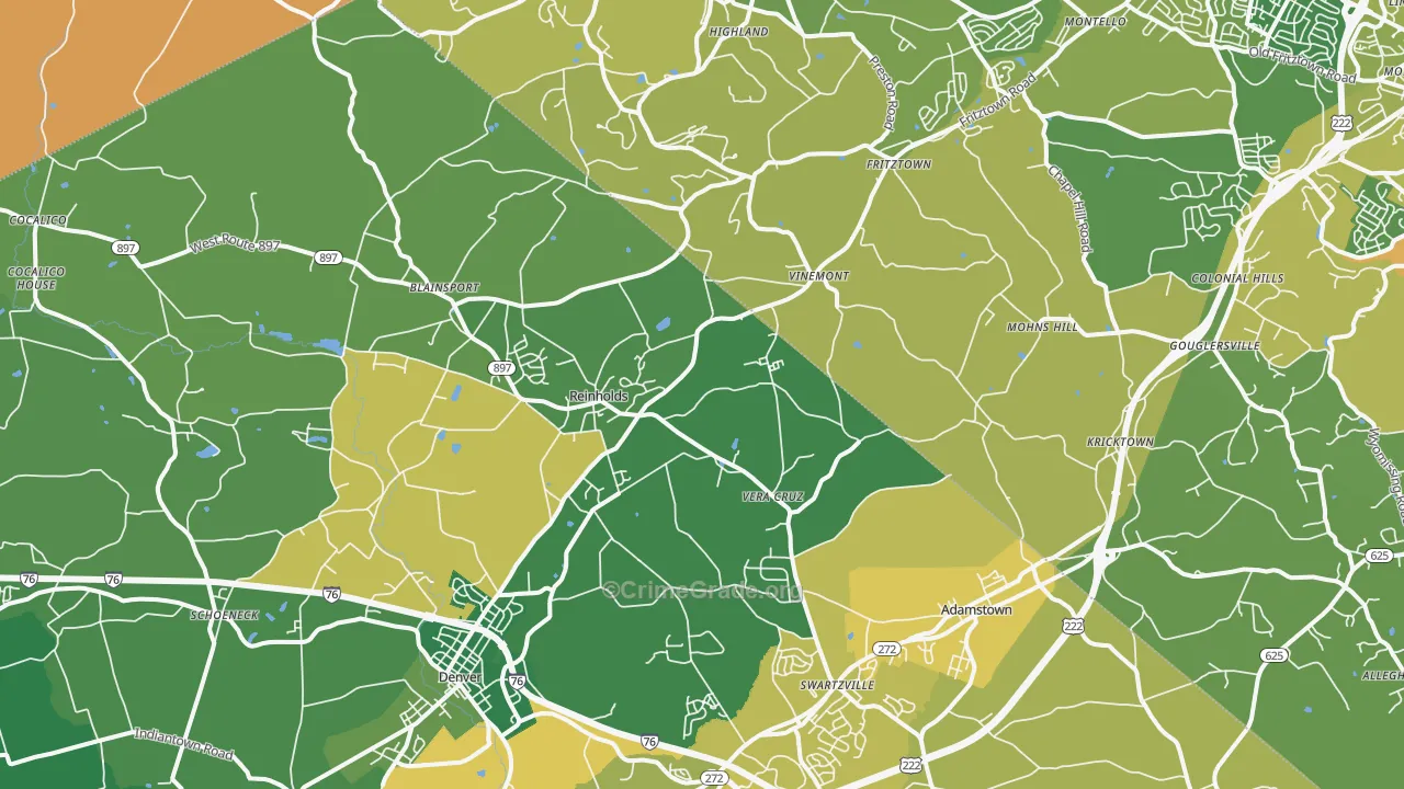 Reinholds, PA Map of Murder Rates