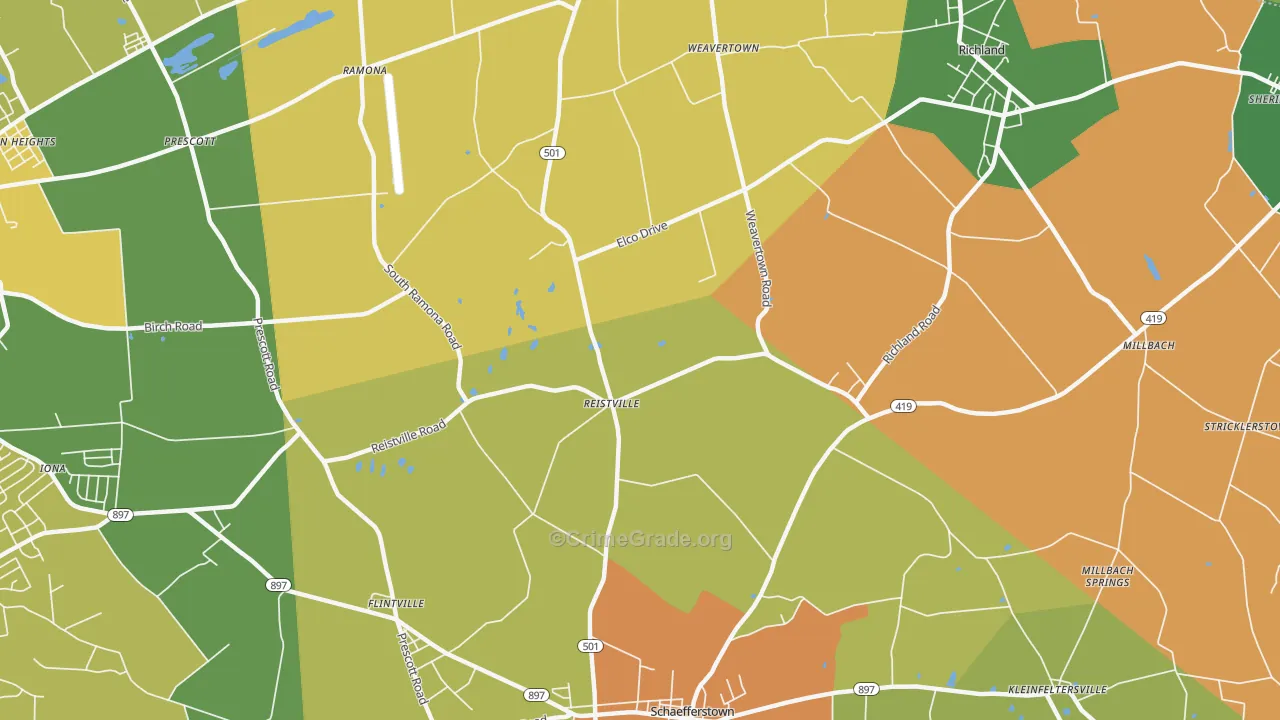 Reistville, PA Map of Murder Rates