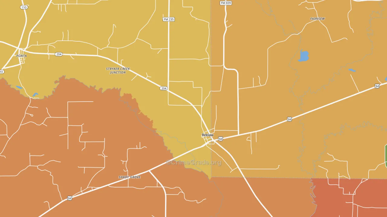Reklaw, TX Map of Murder Rates