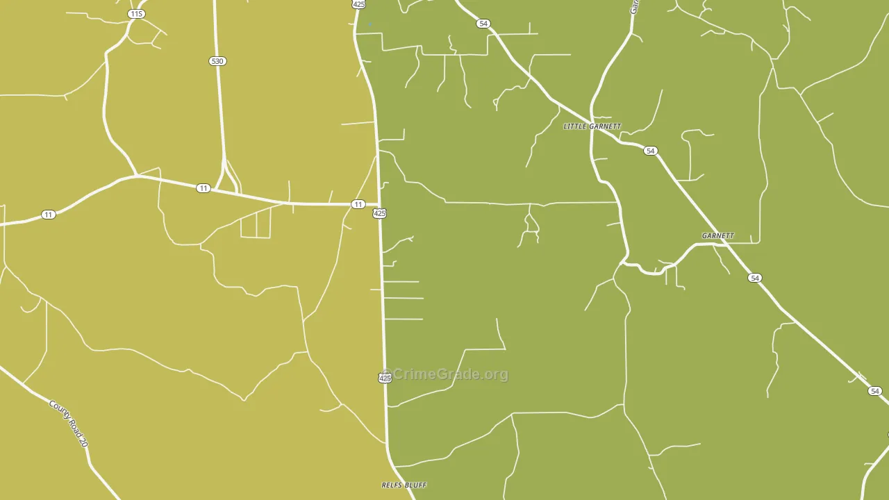 Relfs Bluff, AR Map of Murder Rates