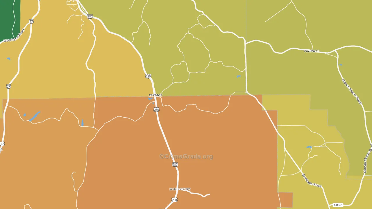 Renfroe, GA Map of Murder Rates