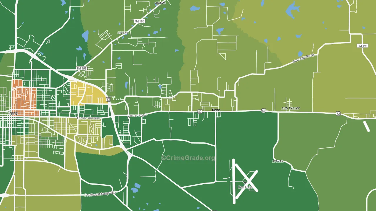 Reno, TX Map of Murder Rates
