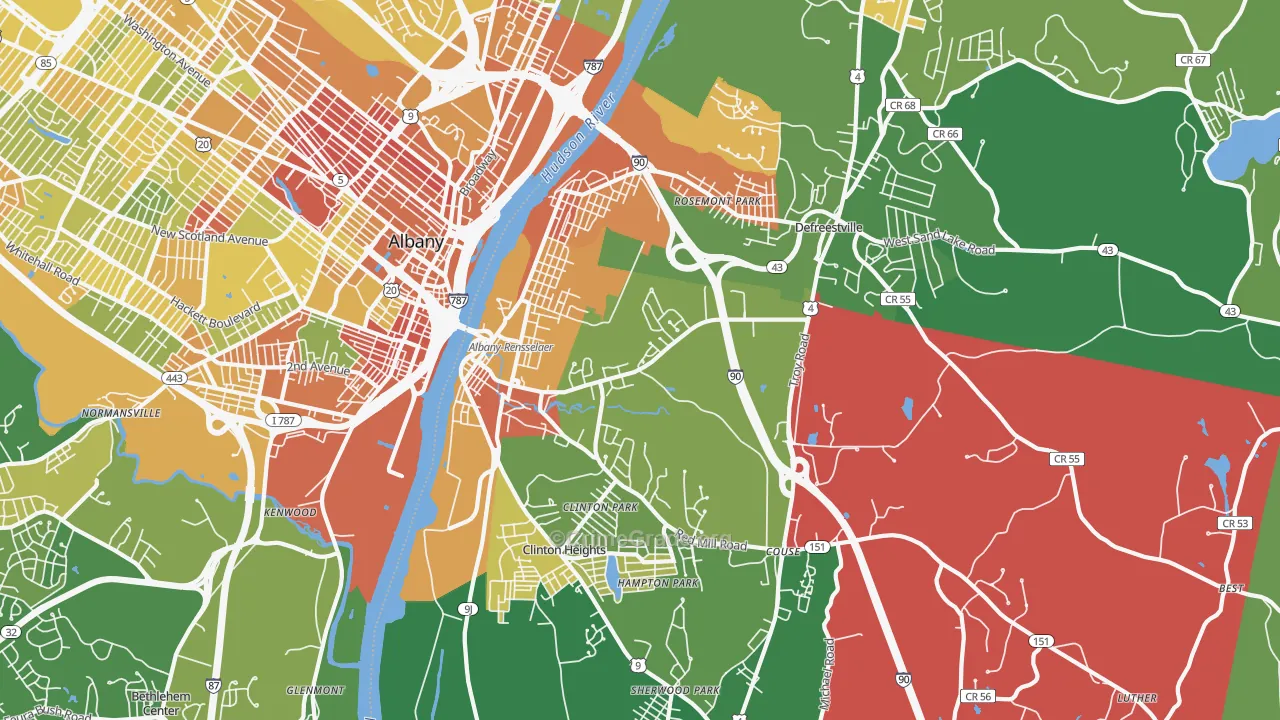 Rensselaer, NY Map of Murder Rates