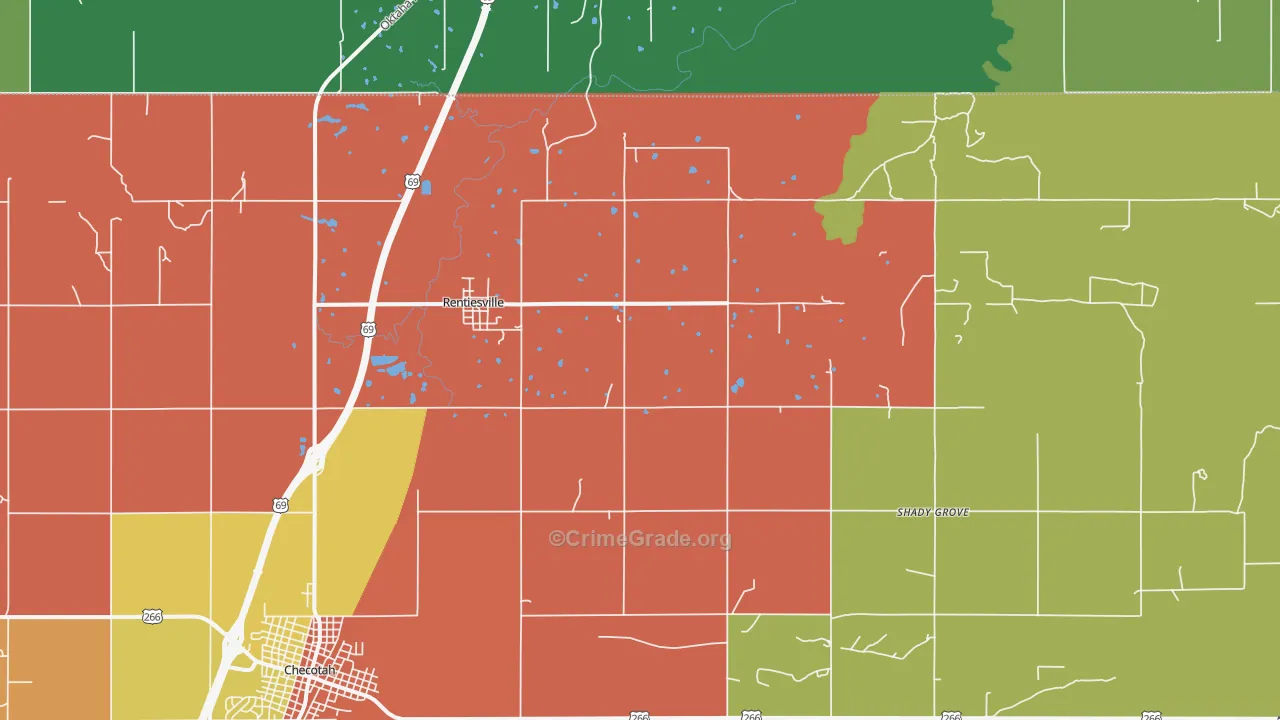 Rentiesville, OK Map of Murder Rates