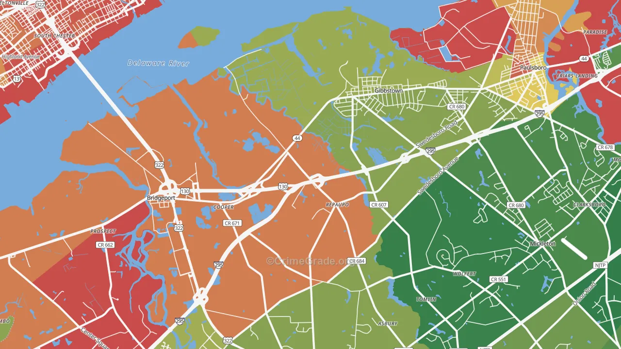 Repaupo, NJ Map of Murder Rates