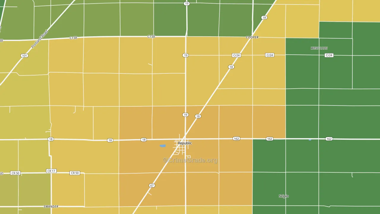 Republic, OH Map of Murder Rates