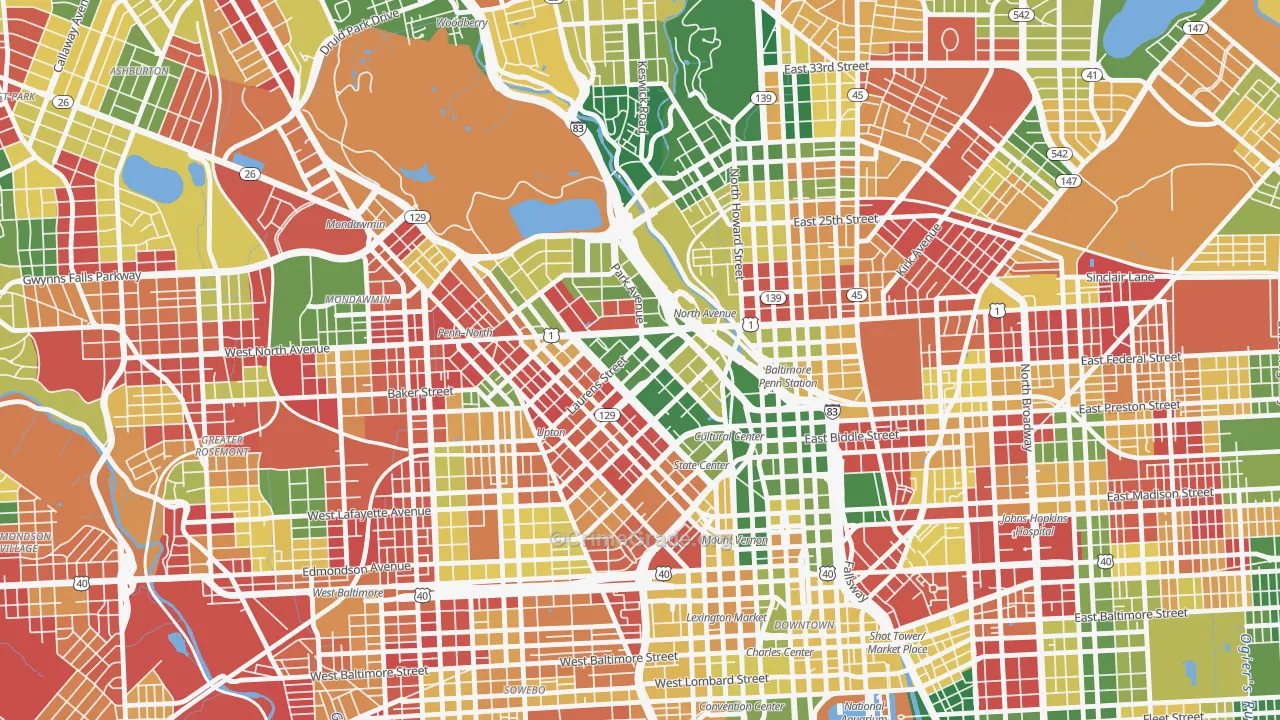 Reservoir Hill-Bolton Hill, Baltimore, MD Map of Murder Rates