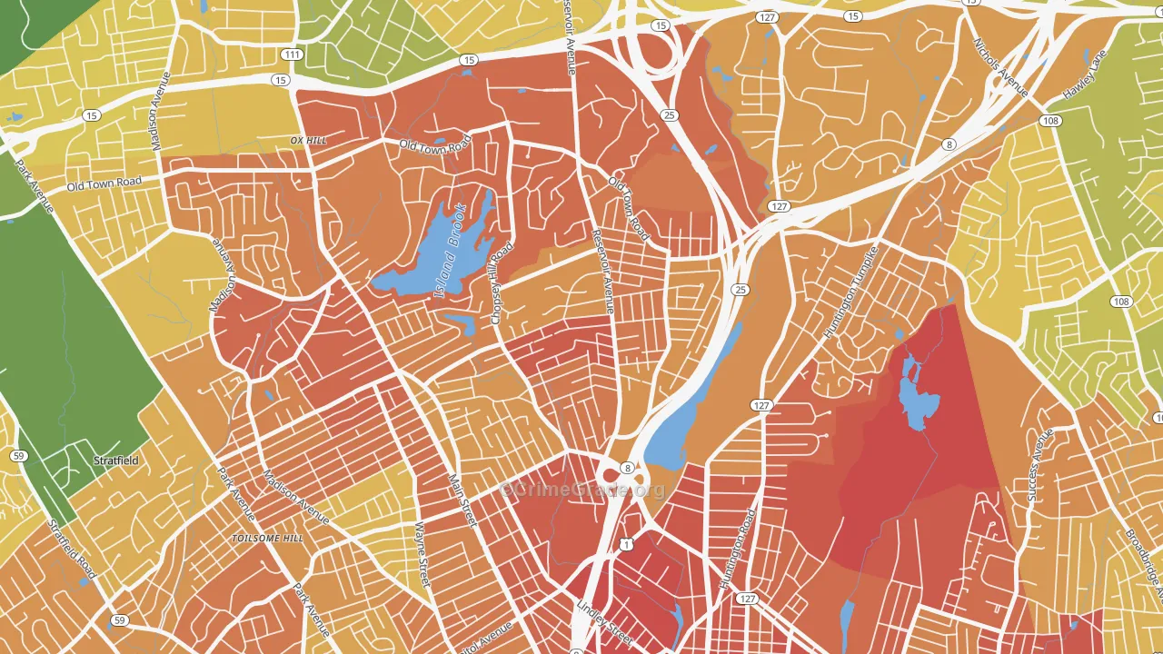 Reservoir-Whiskey Hill, Bridgeport, CT Map of Murder Rates