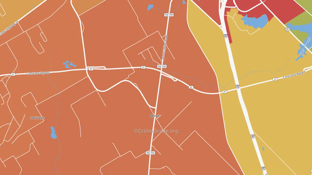 Retreat, TX Map of Murder Rates
