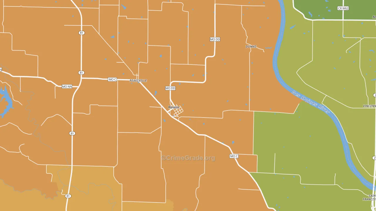 Revere, MO Map of Murder Rates