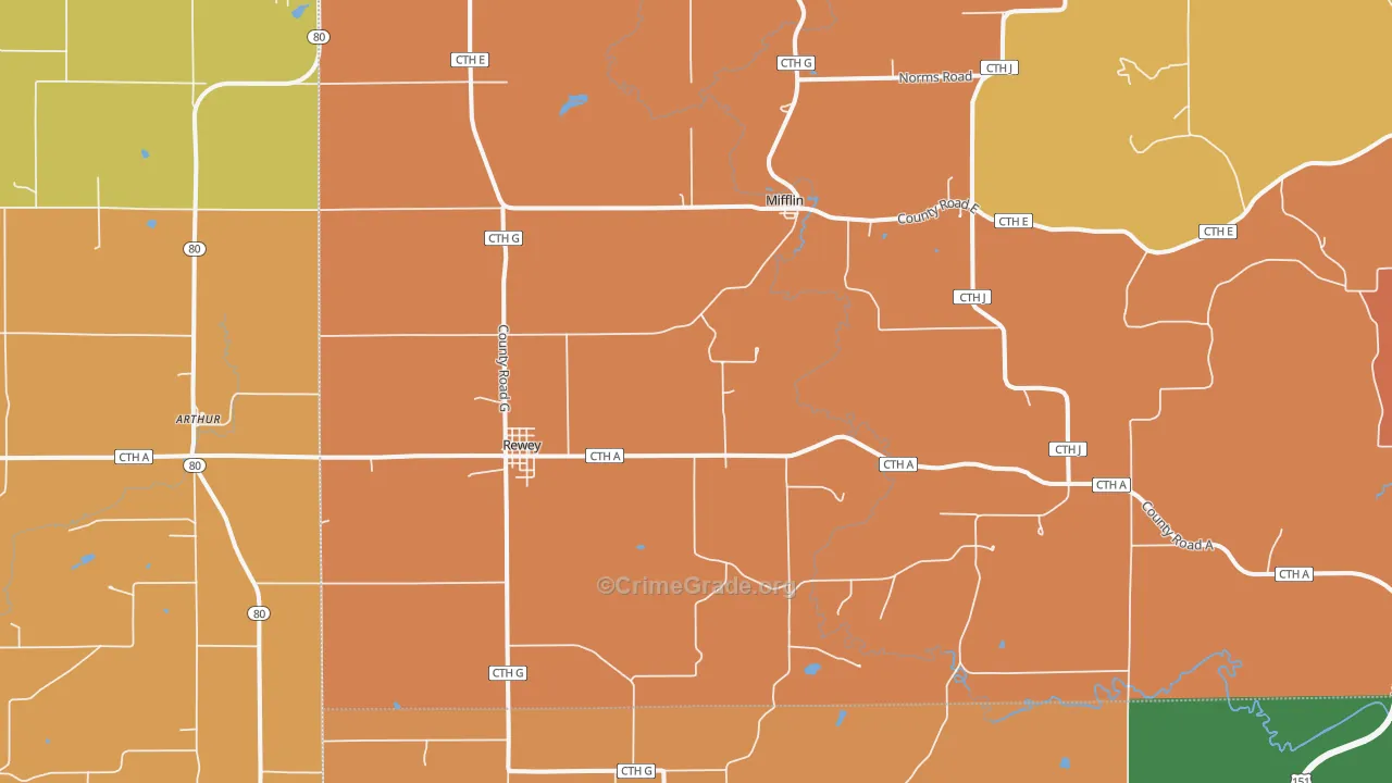Rewey, WI Map of Murder Rates