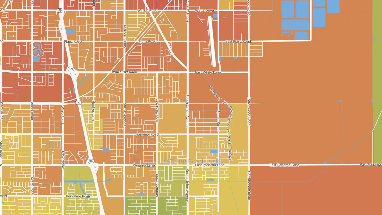 Rexland Acres, Bakersfield, CA Map of Murder Rates