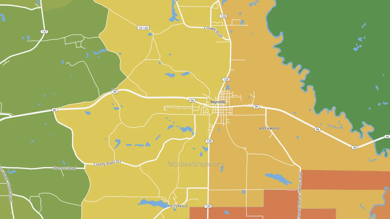 Reynolds, GA Map of Murder Rates