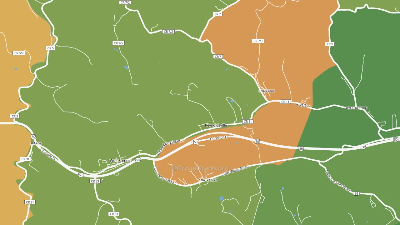 Reynoldsville, WV Map of Murder Rates