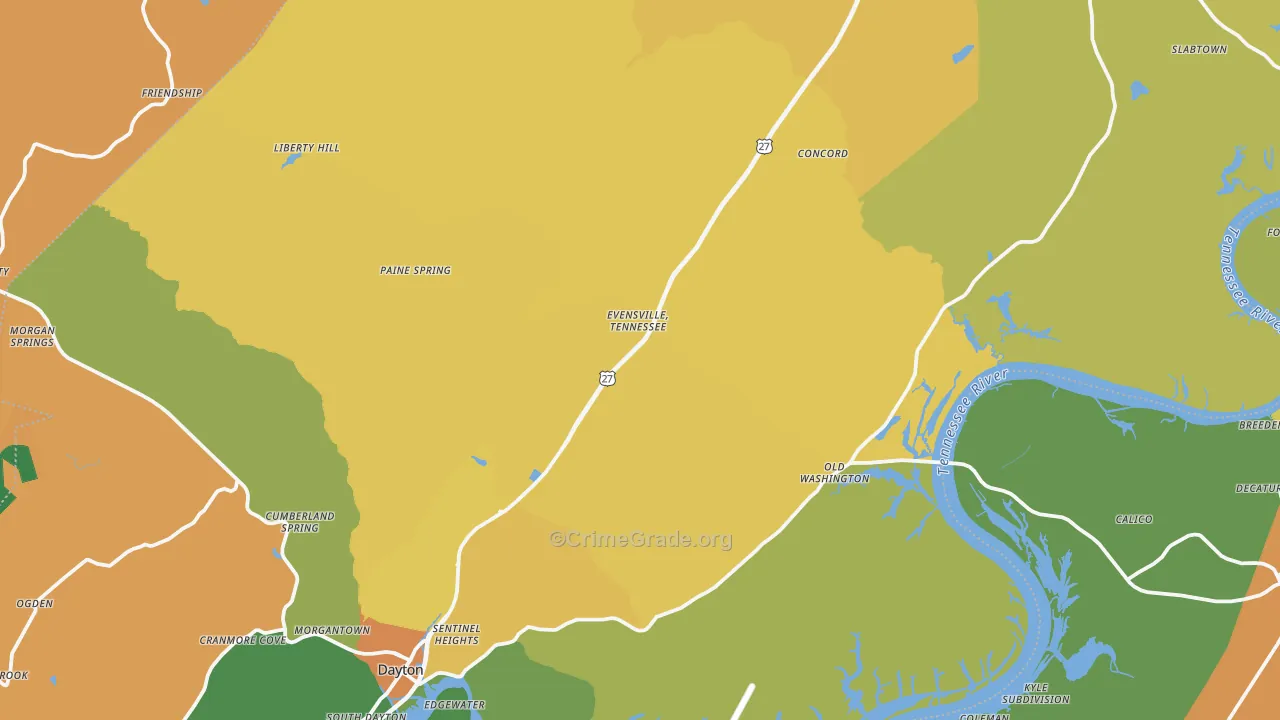 Rhea County, TN Map of Murder Rates