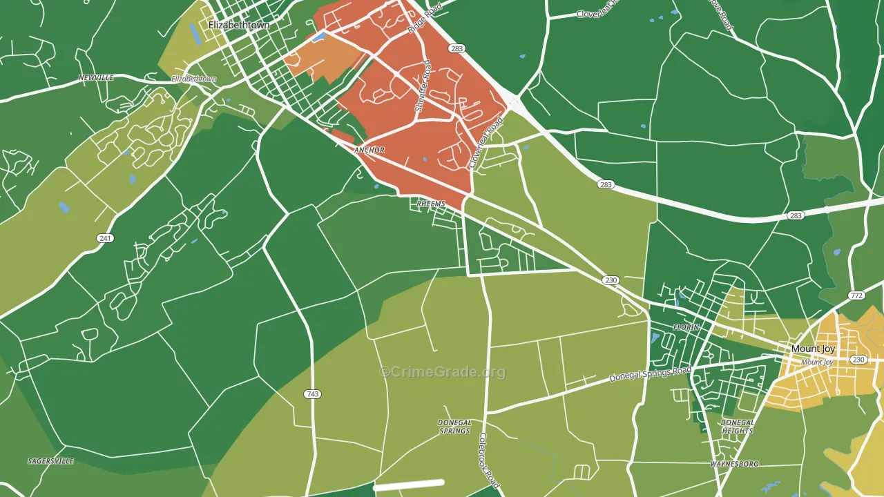 Rheems, PA Map of Murder Rates
