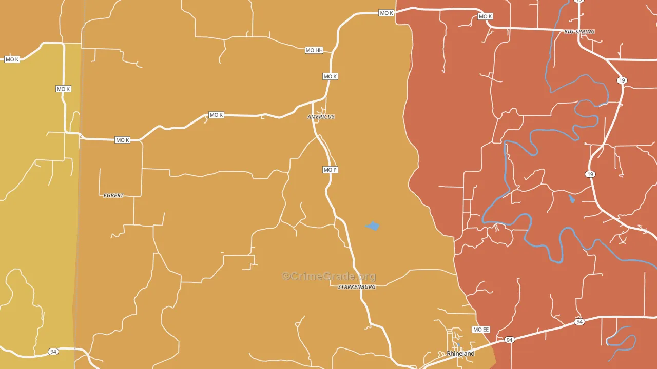 Rhineland, MO Map of Murder Rates