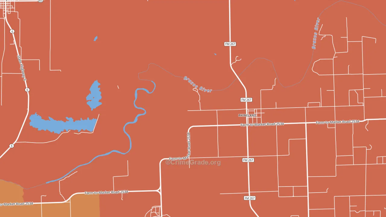 Rhineland, TX Map of Murder Rates
