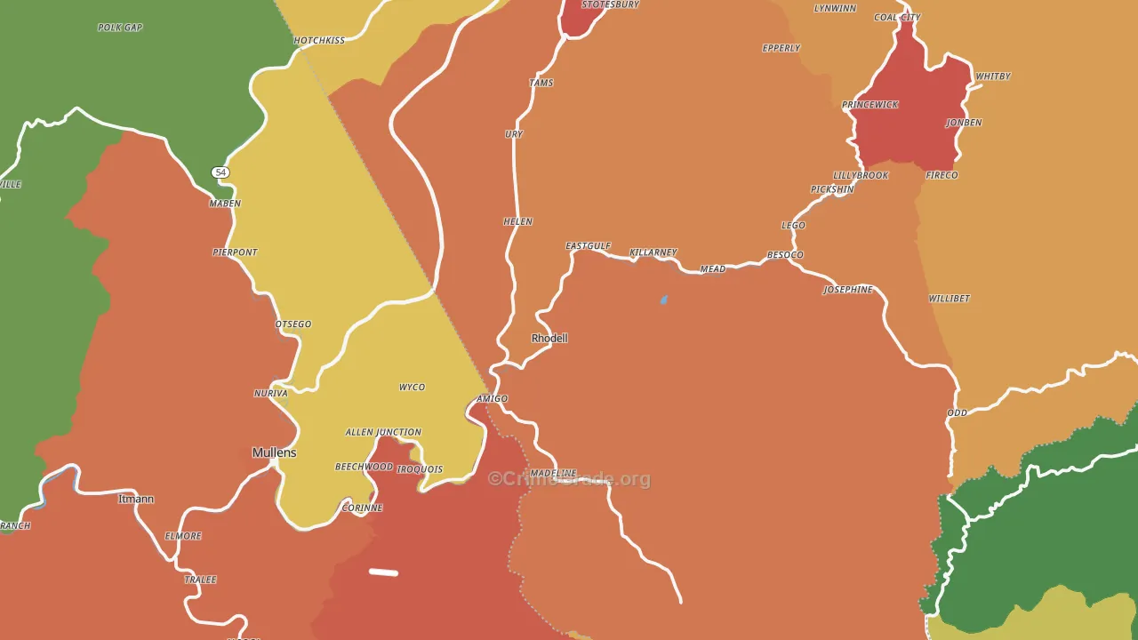 Rhodell, WV Map of Murder Rates